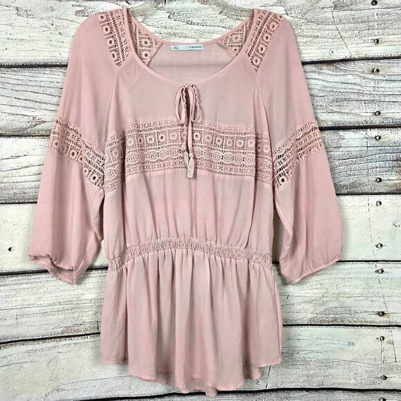 Tops - Maurices Womens Blush Lace Peplum Blouse L